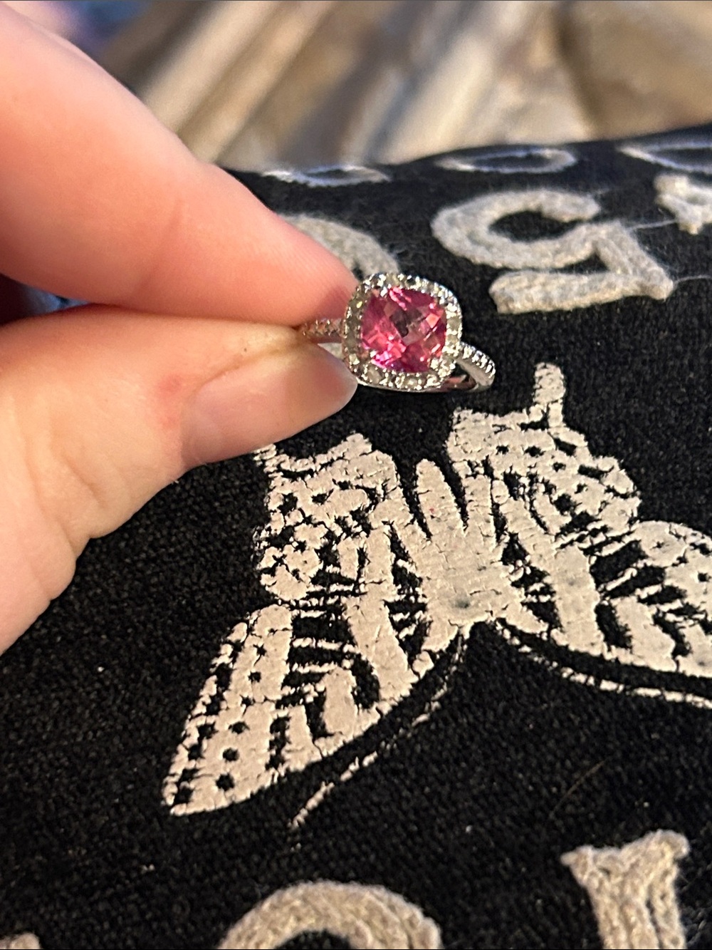 Elegant Pink Halo Ring with Clear Accent Stones - Women Jewelry